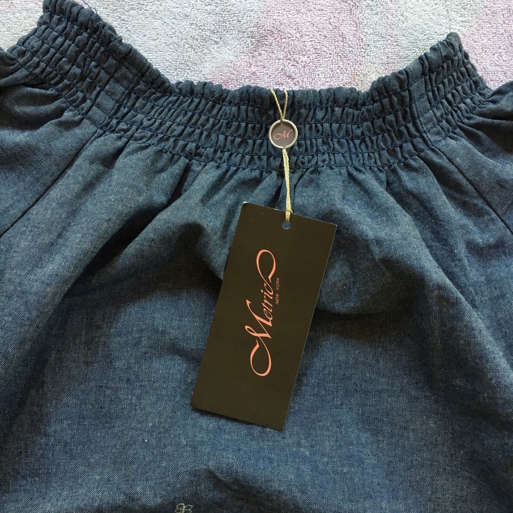 NWT denim and lace off the shoulders blouse. - Picture 5 of 6